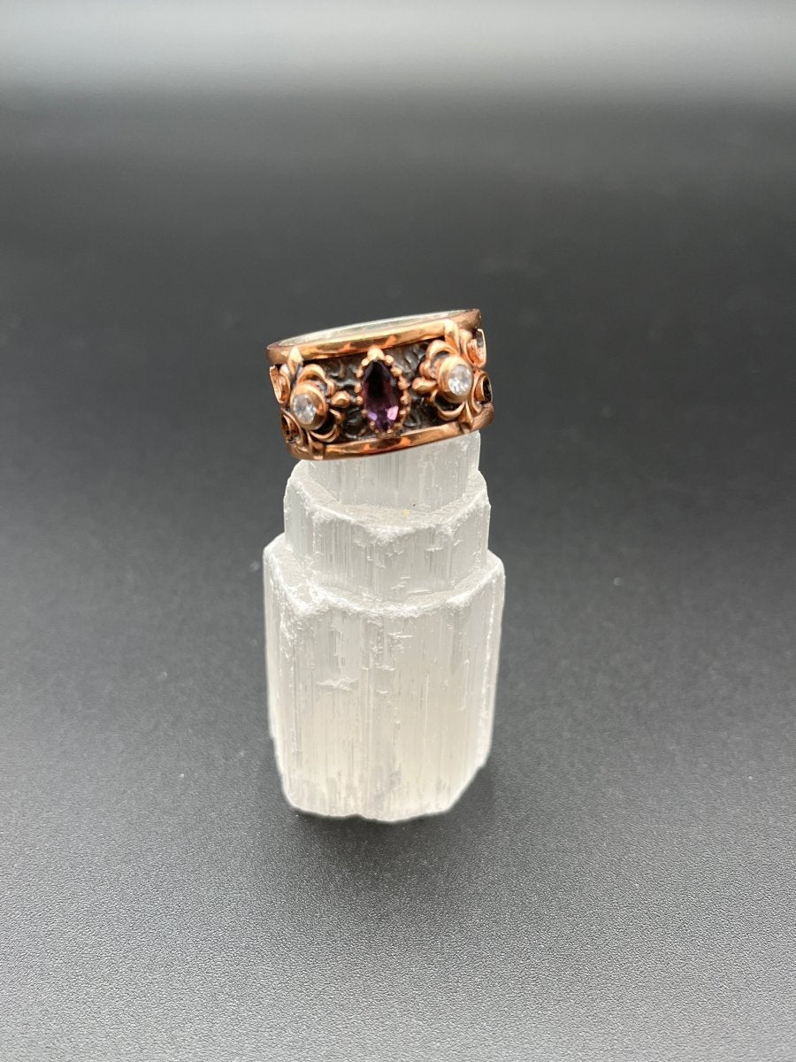 Amethyst and CZs Encircle the Band of Oxidized SilverBORARINGS
