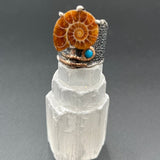 Ammonite, Kingman Turquoise on Textured Oxidized SilverBORARINGS