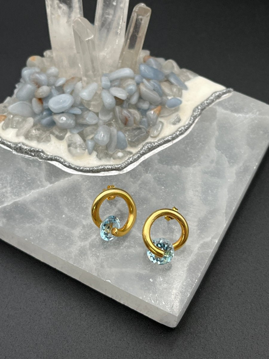Blue Topaz in 24k over Silver Earrings - 1/2” diameterBORAEARRINGS