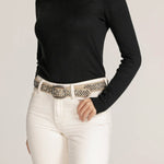Britta | Vintage Silver Buckle Studded Leather Belt Women: CremeAmsterdam Heritage Leather Belts, Bags, Jackets & Apparelbelt