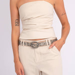 Britta | Vintage Silver Buckle Studded Leather Belt Women: CremeAmsterdam Heritage Leather Belts, Bags, Jackets & Apparelbelt