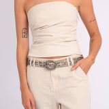 Britta | Vintage Silver Buckle Studded Leather Belt Women: CremeAmsterdam Heritage Leather Belts, Bags, Jackets & Apparelbelt