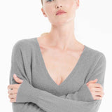 Cloud Weight Charcoal Grey Cashmere V - Neck SweaterSTUDIO CASHMERE8SWEATER