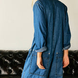 Collared Neck Button Fly Relaxed Denim Jumpsuit: Denim BlueLara Daisyjumpsuit