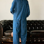 Collared Neck Button Fly Relaxed Denim Jumpsuit: Denim BlueLara Daisyjumpsuit