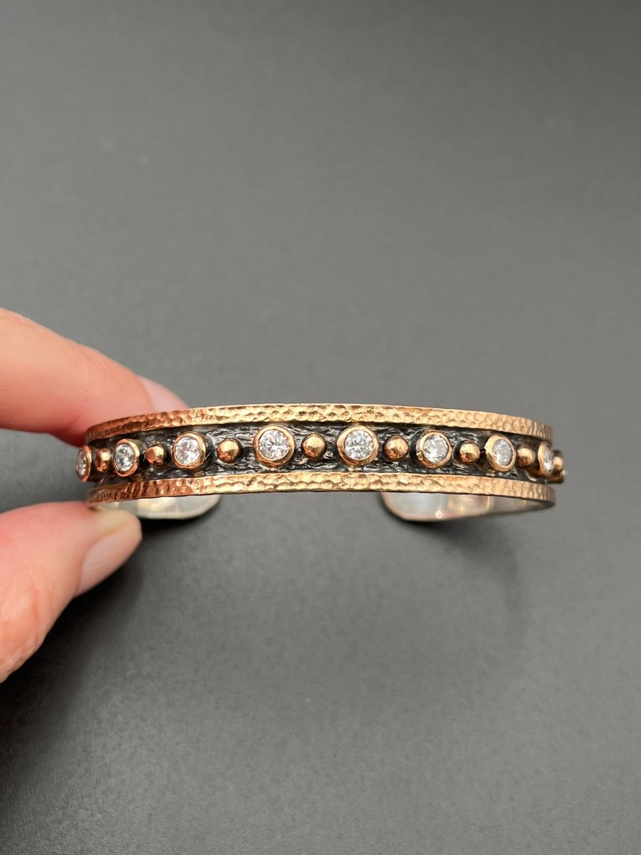 Cubic Zircon and Bronze Cuff - ~1/2” tallBORABRACELET