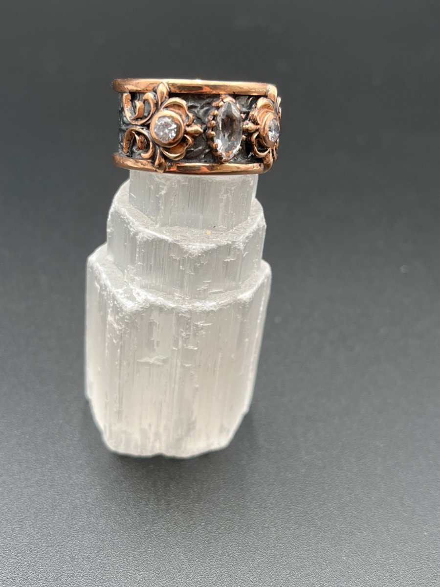 CZ and Rose Gold on Oxidized Silver BandBORARINGS