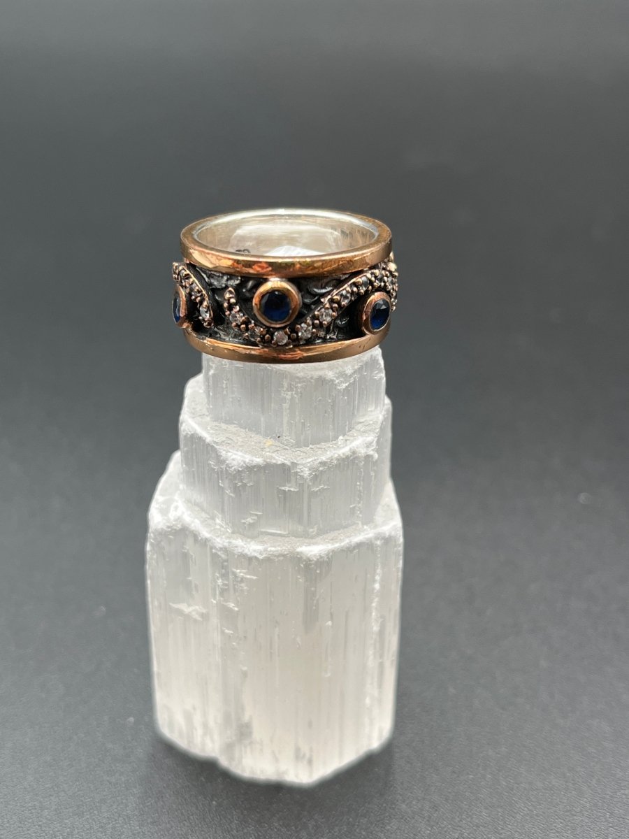 CZ and Sapphires Encircles the Band of Oxidized SilverBORARINGS