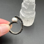 Edgy Pearl in Oxidized Silver RingBORARINGS