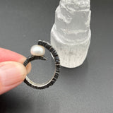 Edgy Pearl in Oxidized Silver RingBORARINGS