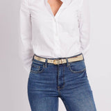 Eva | Metallic Skinny Fun Full Grain Leather Belt Women: GoldAmsterdam Heritage Leather Belts, Bags, Jackets & Apparelbelts