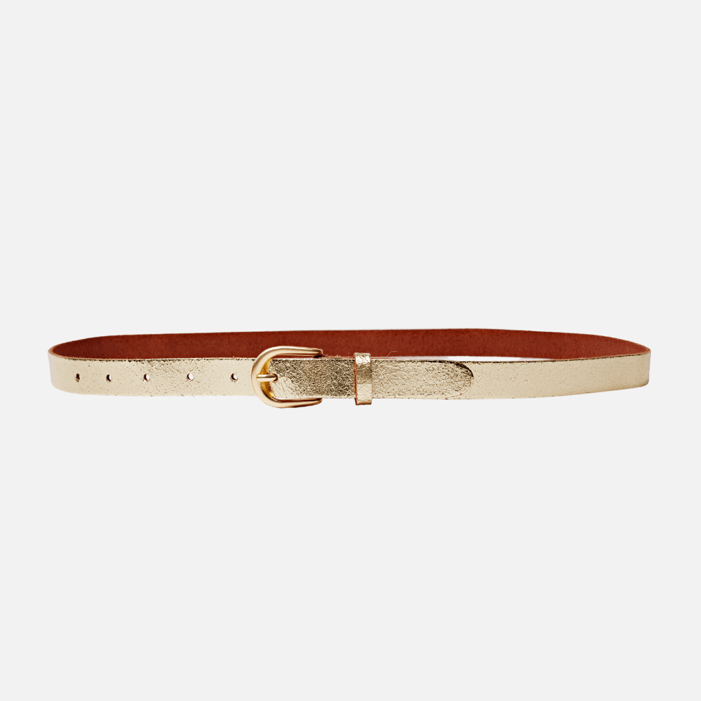 Eva | Metallic Skinny Fun Full Grain Leather Belt Women: GoldAmsterdam Heritage Leather Belts, Bags, Jackets & Apparelbelts