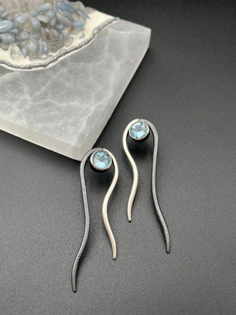 Extraordinary Blue Topaz in Silver Earrings - 3” longBORAEARRINGS