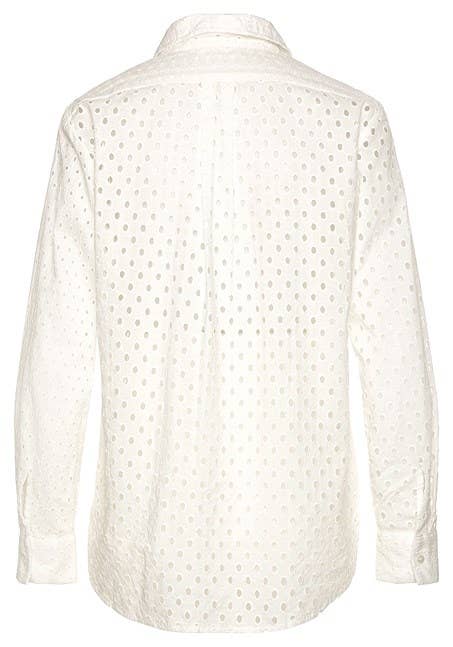 Eyelet Button Down Blouse: CreamLascanaTOPS