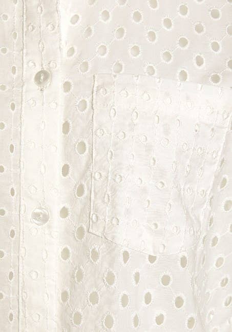 Eyelet Button Down Blouse: CreamLascanaTOPS