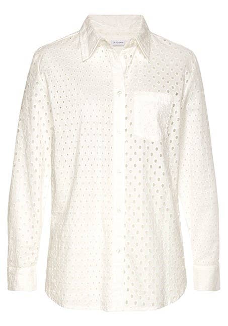 Eyelet Button Down Blouse: CreamLascanaTOPS