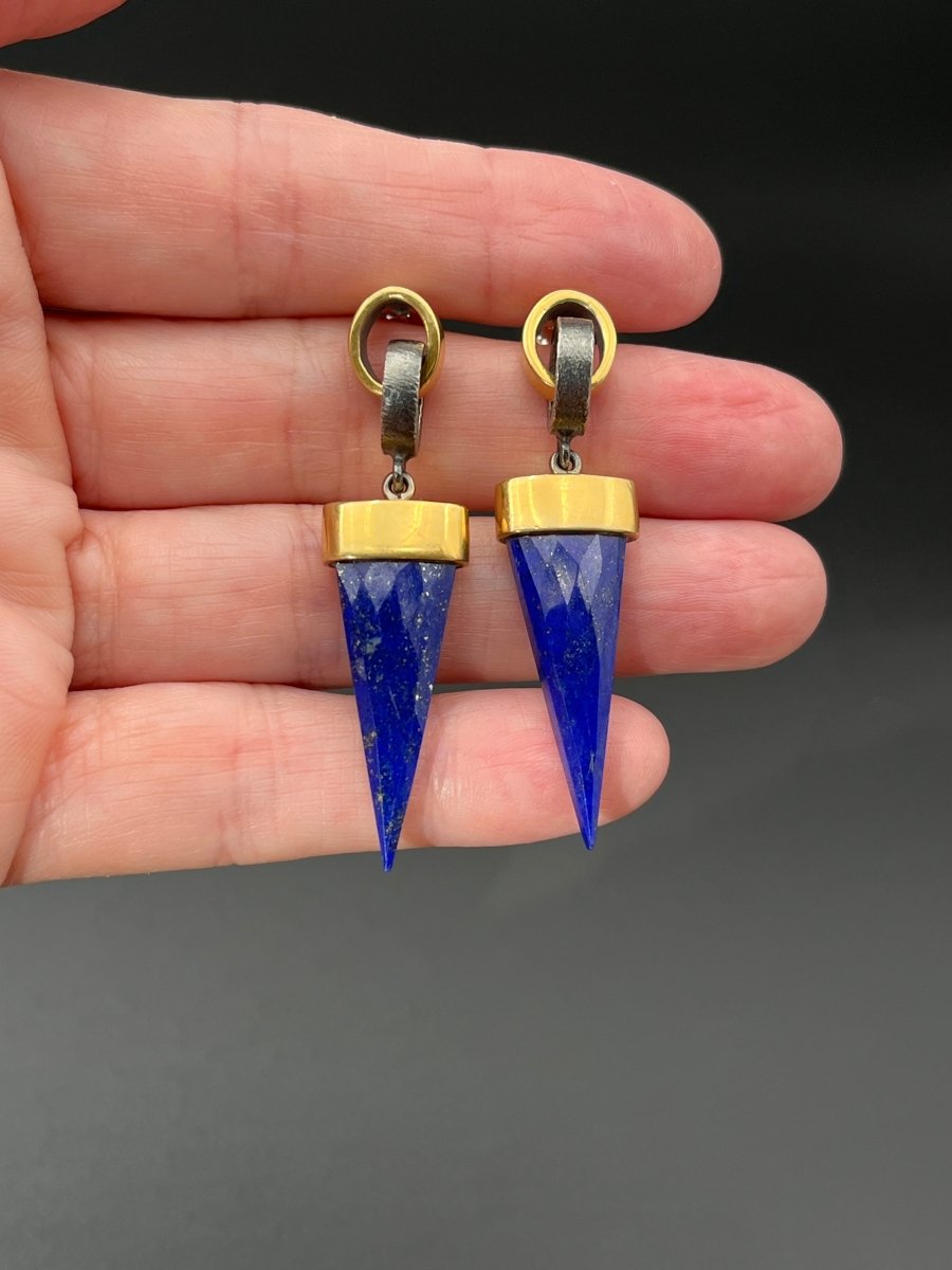Faceted Lapis Arrow Earring - 2” longBORAEARRINGS