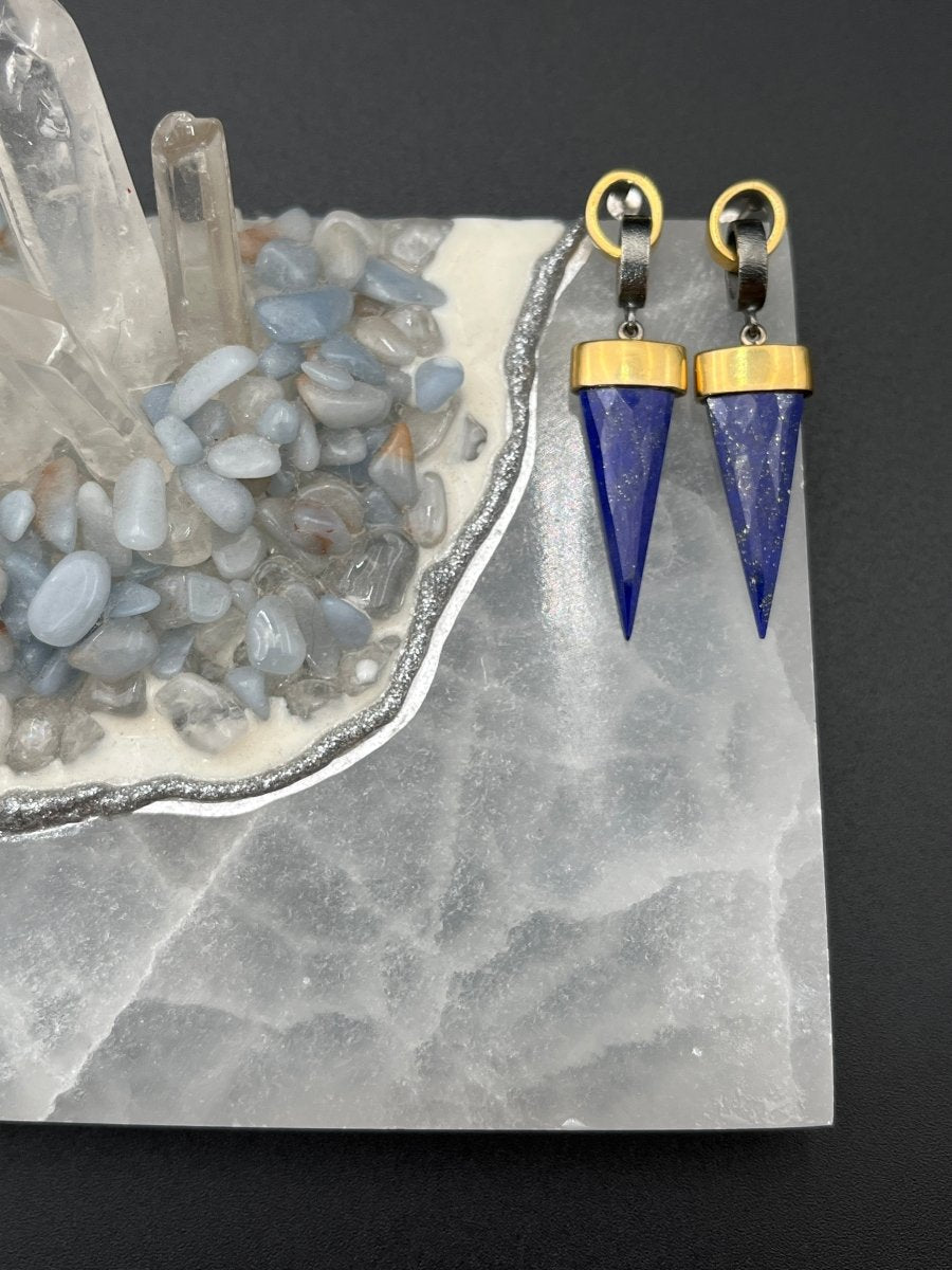 Faceted Lapis Arrow Earring - 2” longBORAEARRINGS