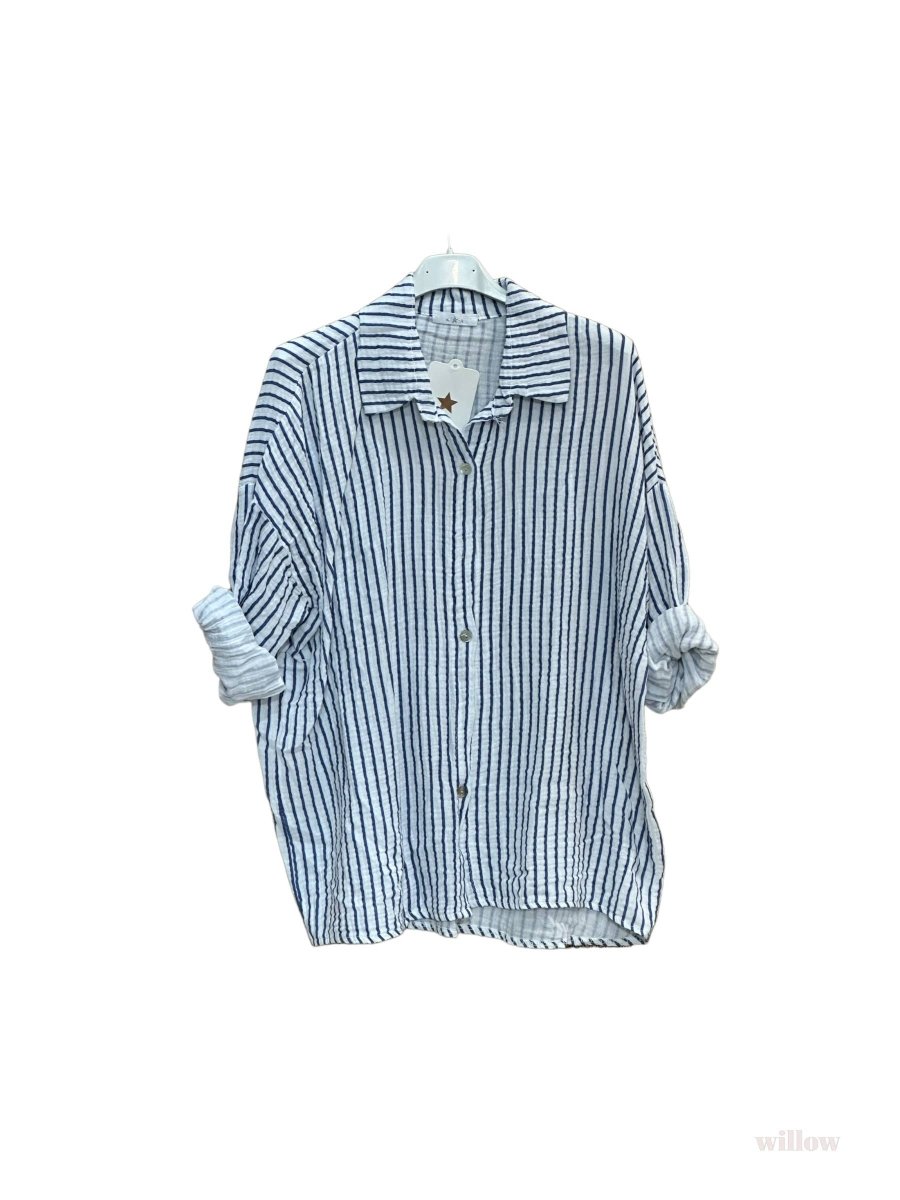 Fine striped blue cotton gauze shirtMOONSUNshirt
