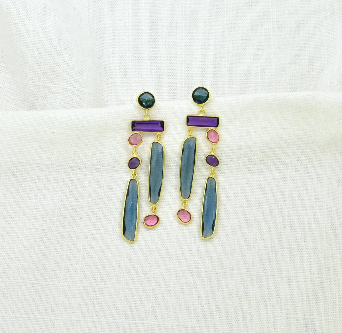 Geometric Statement Earrings - Blue Iolite, Amethyst & TourmalineSchmuckoo BerlinEARRINGS