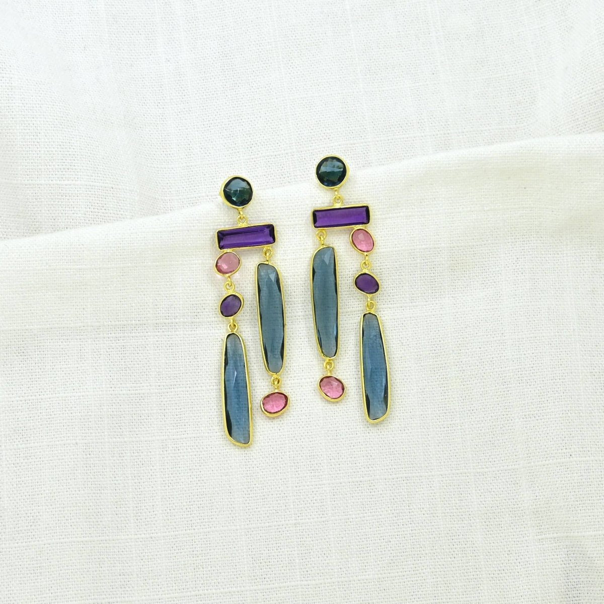 Geometric Statement Earrings - Blue Iolite, Amethyst & TourmalineSchmuckoo BerlinEARRINGS