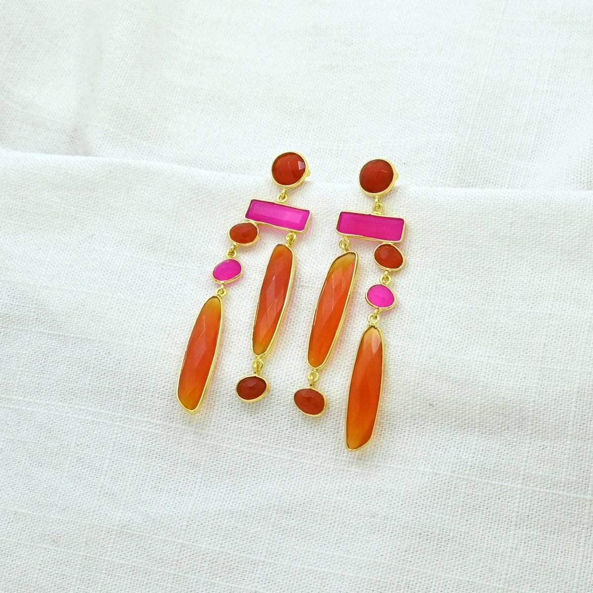 Geometric Statement Earrings – Orange Carnelian & Pink OnyxSchmuckoo BerlinEARRINGS