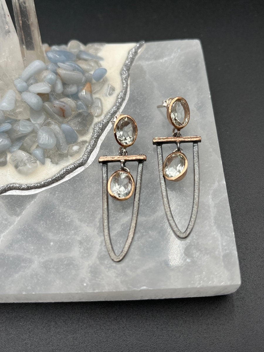 Green Amethyst and Oxidized Silver Moving Earrings - 2” longBORAEARRINGS