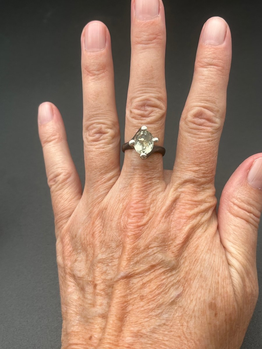 Green Amethyst and Oxidized Silver RingBORARINGS