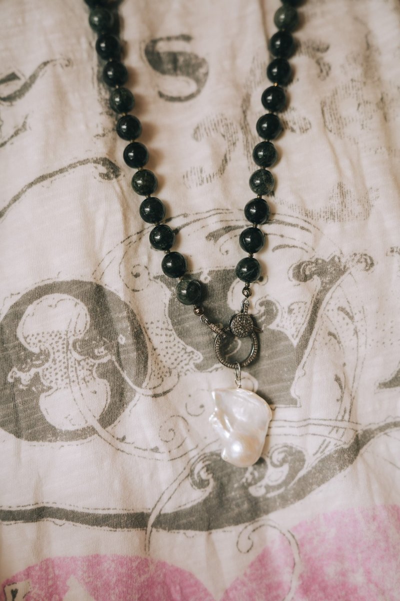 Green Rutilated Quartz Round Gemstones Long NecklaceBeth ZinkNECKLACES