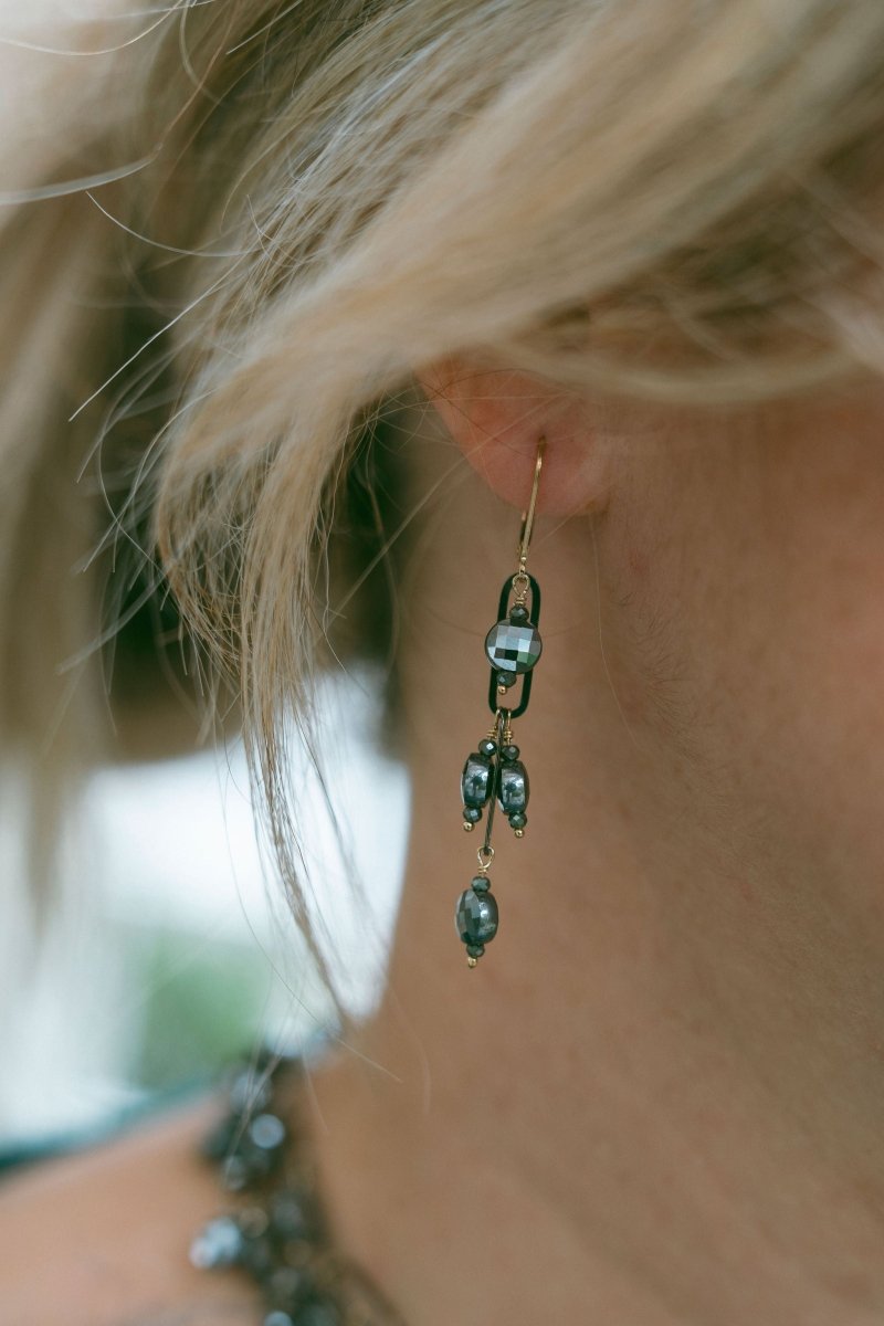 Gunmetal Coin Cut Hematite on Oxidized Chain EarringsBeth ZinkEARRINGS