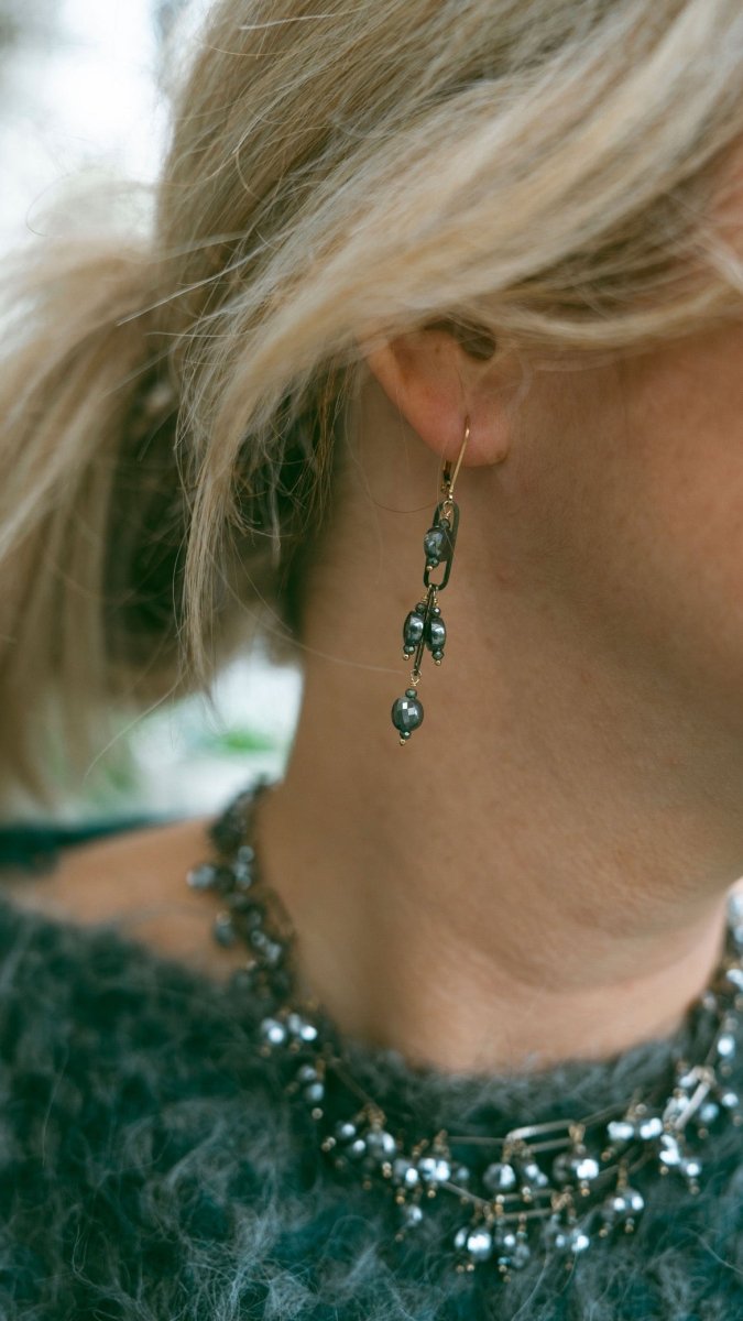 Gunmetal Coin Cut Hematite on Oxidized Chain EarringsBeth ZinkEARRINGS