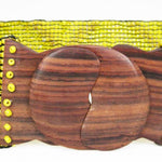 Hand loomed glass bead belt wood scroll diamond x yellowErik & Mike