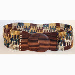 Hand loomed glass bead belt wood scroll jigsaw brown pawaErik & Mike