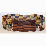 Hand loomed glass bead belt wood scroll jigsaw brown pawaErik & Mike