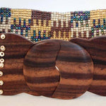 Hand loomed glass bead belt wood scroll jigsaw brown pawaErik & Mike