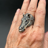 Horse Head Statement Ring - Oxidized Sterling SilverBORARINGS