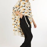 Horse Print Hi - Low Tasseled Hem Button - Up TunicBeulah StyleTOPS