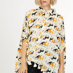 Horse Print Hi - Low Tasseled Hem Button - Up TunicBeulah StyleTOPS