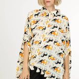 Horse Print Hi - Low Tasseled Hem Button - Up TunicBeulah StyleTOPS