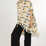 Horse Print Hi - Low Tasseled Hem Button - Up TunicBeulah StyleTOPS