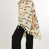 Horse Print Hi - Low Tasseled Hem Button - Up TunicBeulah StyleTOPS