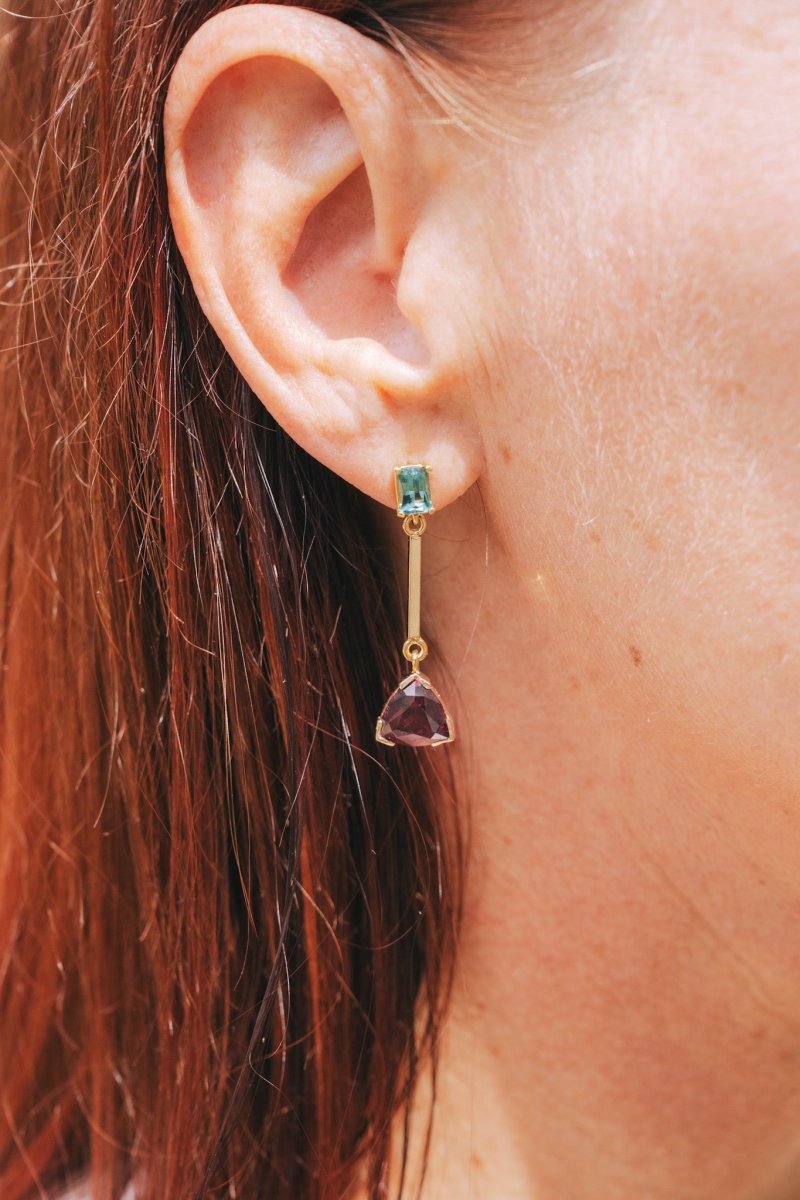 Indicolite Tourmaline & Rhodolite Garnet EarringsWaterlight Jewelry Coearring