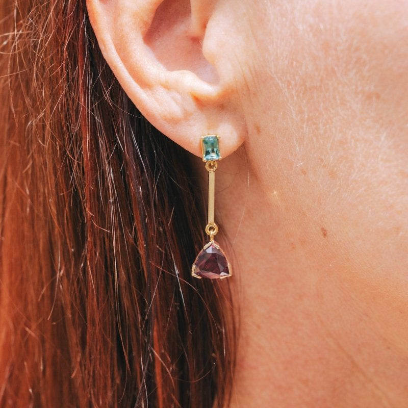 Indicolite Tourmaline & Rhodolite Garnet EarringsWaterlight Jewelry Coearring