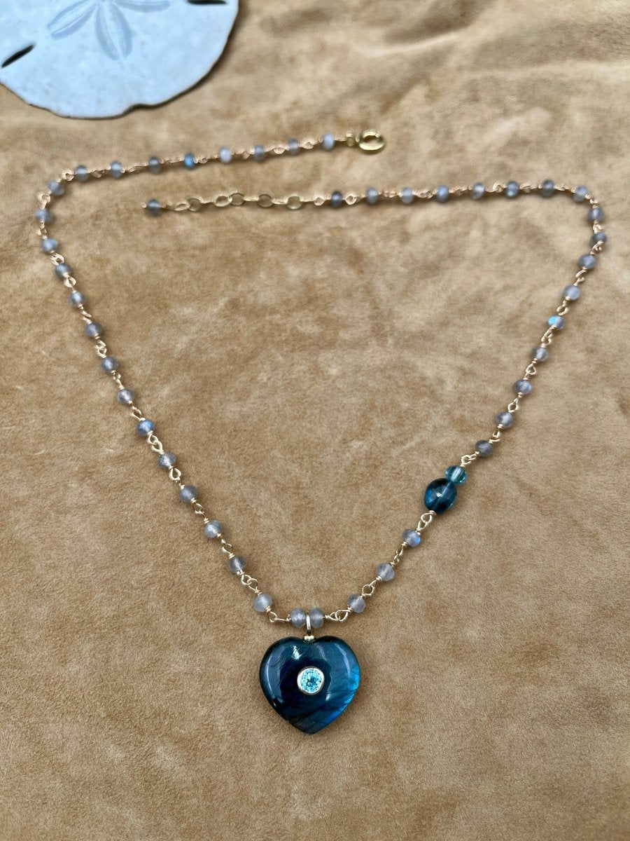 Labradorite Heart with Blue Topaz Pendant NecklaceBeth ZinkNECKLACES