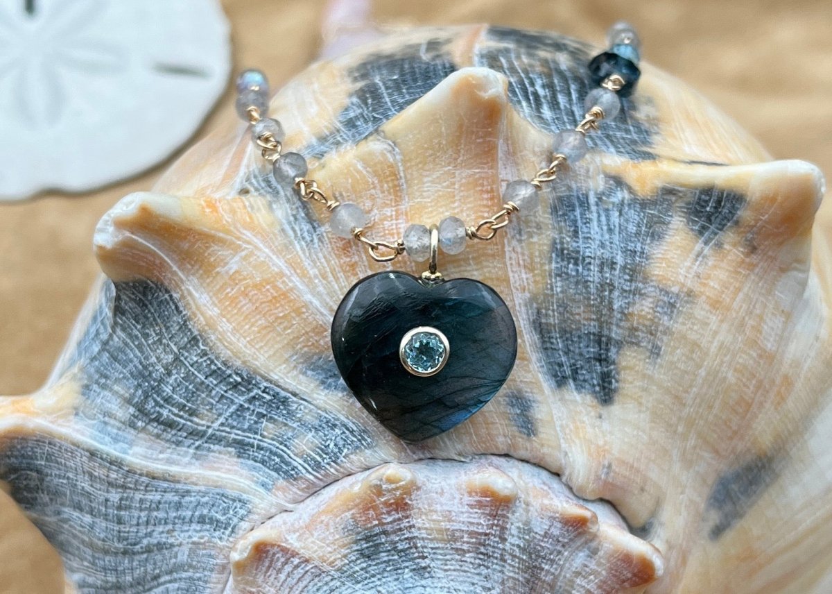Labradorite Heart with Blue Topaz Pendant NecklaceBeth ZinkNECKLACES
