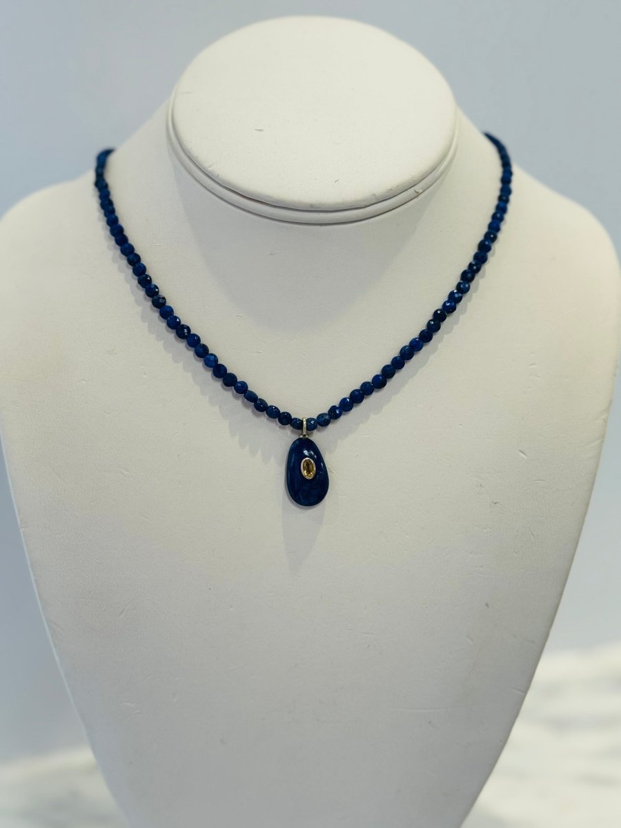 Lapis Pear Pendant With Citrine With Coin Lapis Rondelles Short NecklaceBeth ZinkNECKLACES