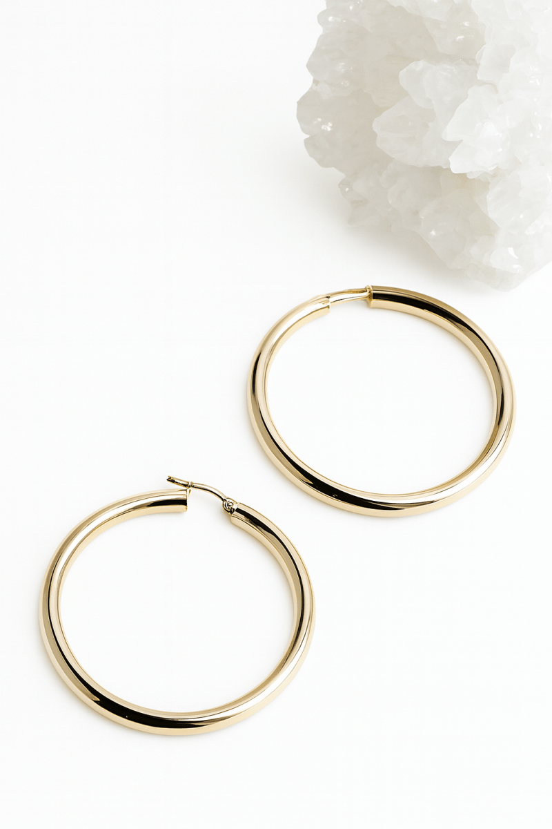 Large Hollow 10K Gold Hoop Earrings – 2” Lightweight Statement HoopsZPL - Fine LineEARRINGS