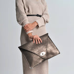Large leather bag in sparkling taupe color: Large with Silver HardwareANA KOUTSI