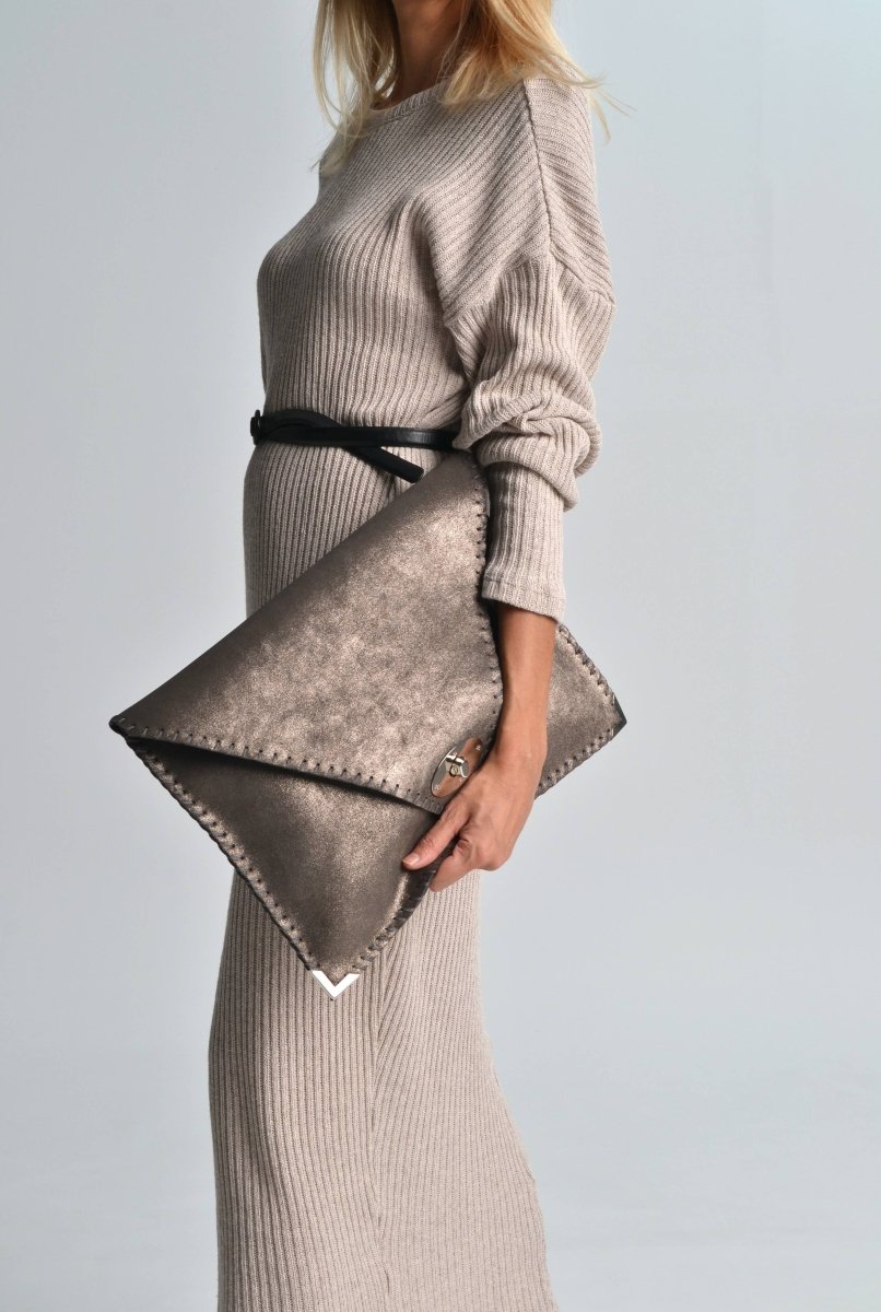 Large leather bag in sparkling taupe color: Large with Silver HardwareANA KOUTSI