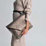Large leather bag in sparkling taupe color: Large with Silver HardwareANA KOUTSI